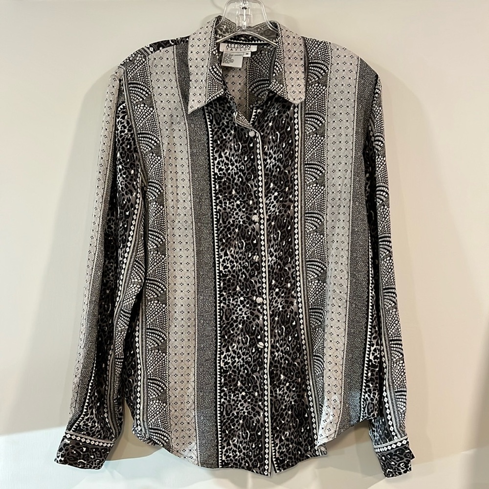 Allison Taylor - m, 100% silk, mix print vintage blouse‎
